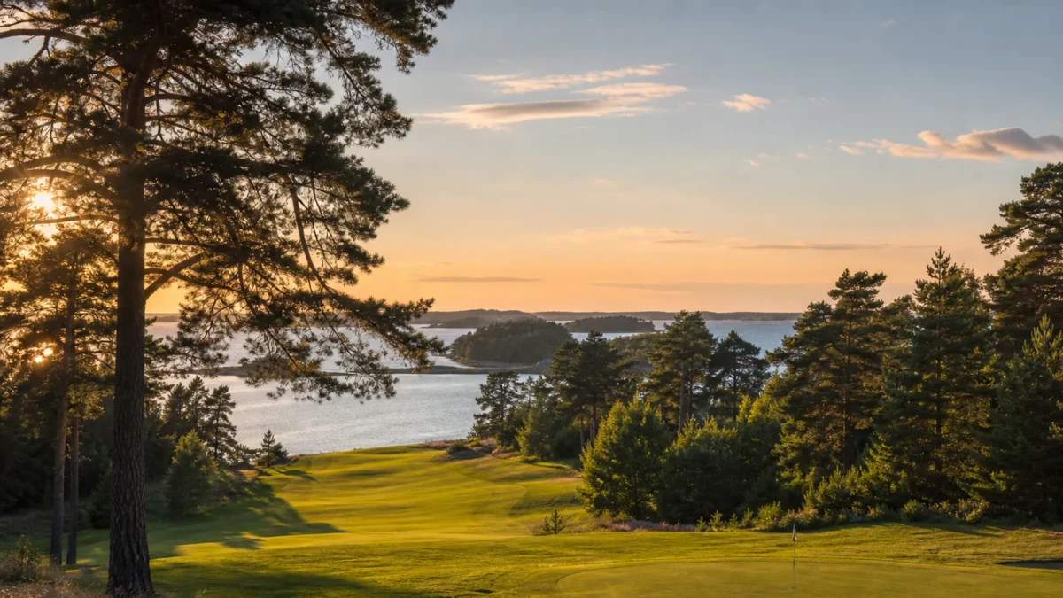Golfbana i ett grönt landskap i Stockholmsområdet