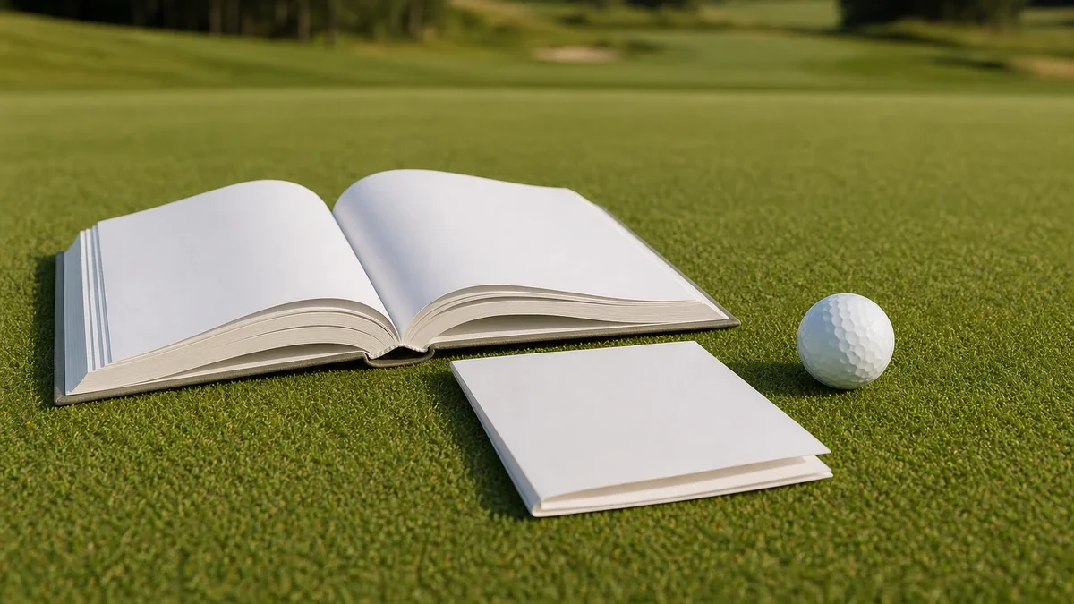 Scorekort, golfboll och penna som illustrerar golftermer