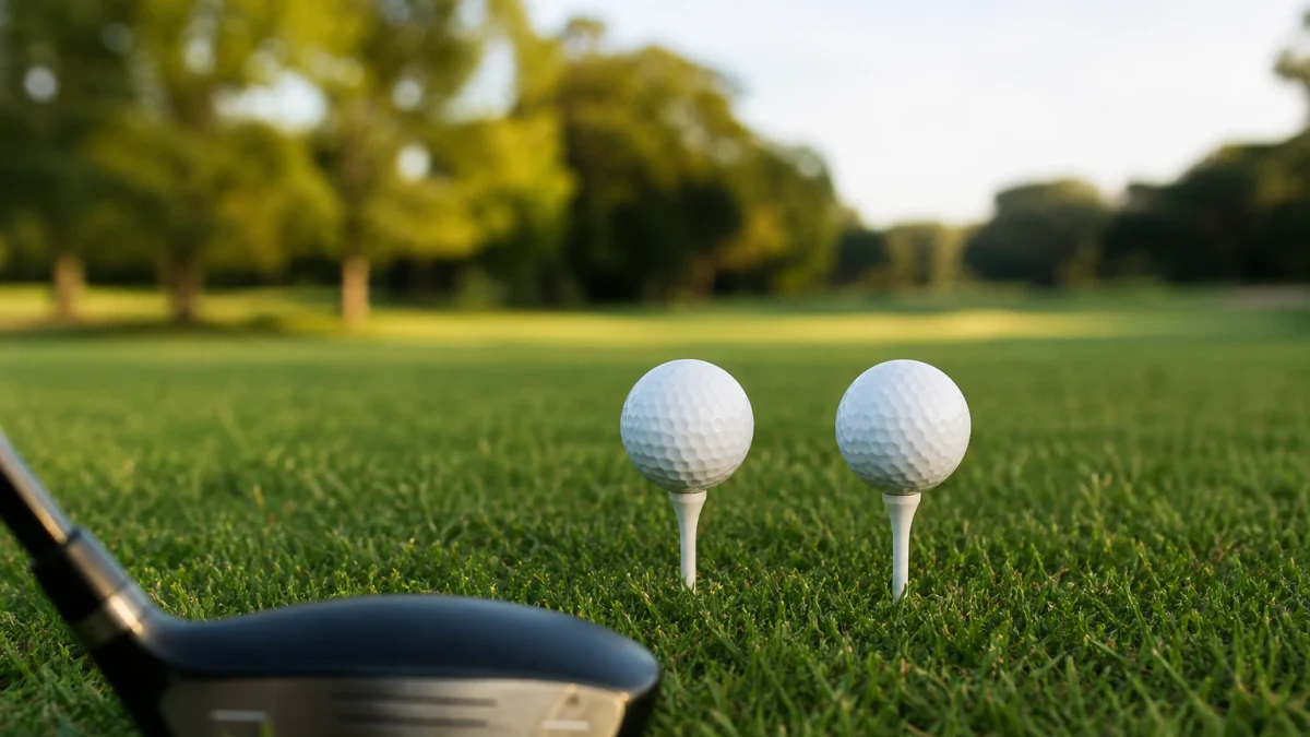 Två peggade golfbollar på en tee inför ett utslag i greensome