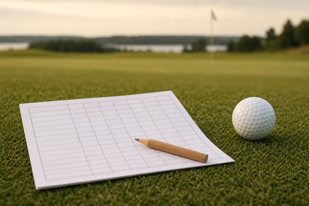 Handicap i golf illustrerat med ett scorekort och en penna på en green